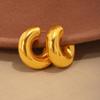 Qiong Yao Cross-border High-end Gold-plated Stainless Steel C-shaped Earrings - European & American Fashion Set with PVD Gold Color Retention.