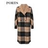 PORTS Women's Black Check Wool Blend Mid-Length Coat