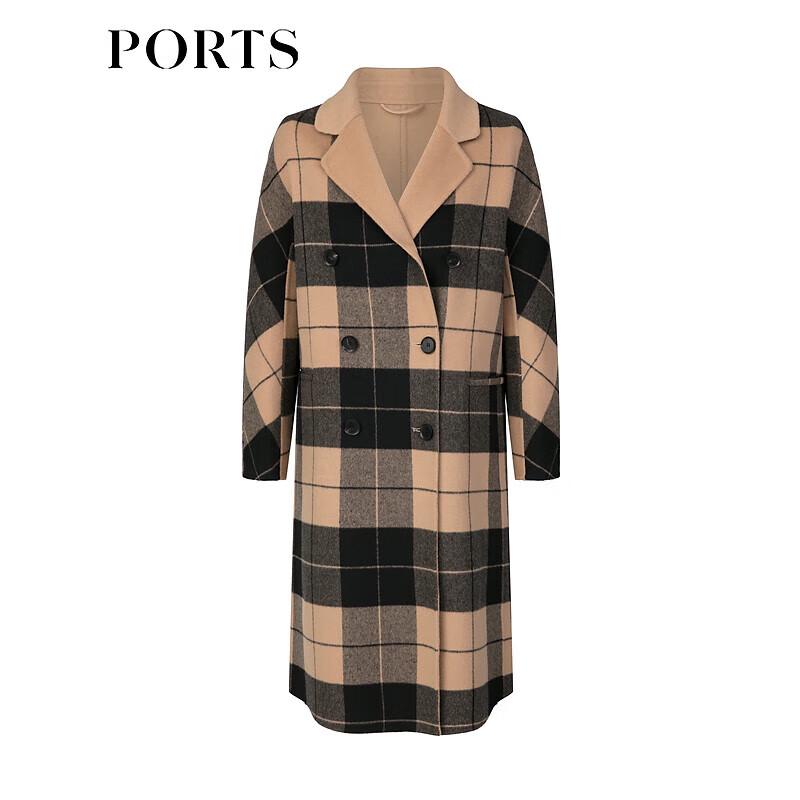 PORTS Women's Black Check Wool Blend Mid-Length Coat
