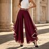 Women's New Fashion Patchwork Trim Layered Chiffon High-Waisted Casual Wide-Leg Pants