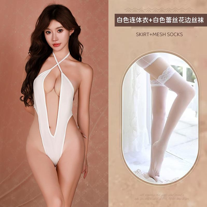 New Sex Sexy Underwear Hollow Lace-up Open Crotch Onesie Hot Free Uniform Temptation Pajamas