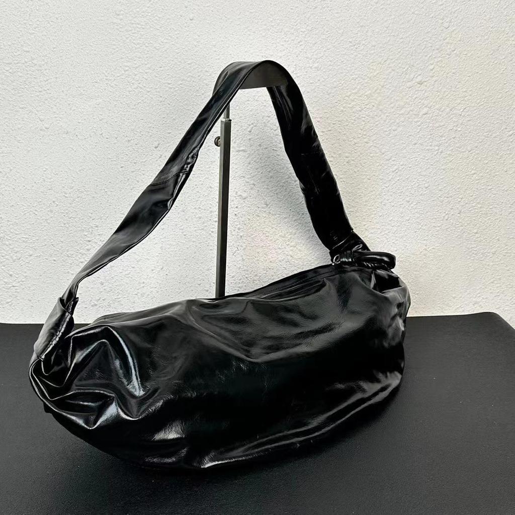 French Designer Croissant-Shaped Genuine Leather Messenger Bag for Women