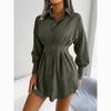 Vestido corto asimétrico liso con manga acampanada informal para mujer, vestido ajustado con cintura para mujer, vestidos de una sola botonadura, ropa femenina 24117