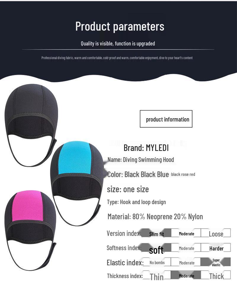 2,5 mm Neopren Tauchhaube, Badekappe für Sonnenschutz und Wärme beim Winterschwimmen, Surfen und Tauchen