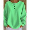 Women's Crew Neck Long Sleeve Waffle Knit Henley Top Loose Fit Casual Sweatshirt