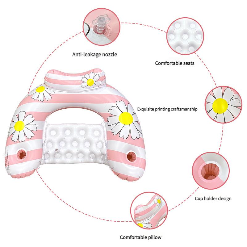 Aufblasbarer U-förmiger Liegestuhl mit schimmernder Oberfläche und abnehmbarem Sonnenschutz, Wasserhängematte für Strandschwimmen und lässiges Treiben