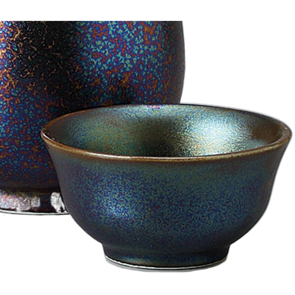 Sake Sake Bottle and Chock x Lustre Glazed Black Sake Bottle and Sake Cup Set Mino Ware Ale-net Set, Set, 8.2cm 12.8cm H, Approx. 290cc, (2 pieces),