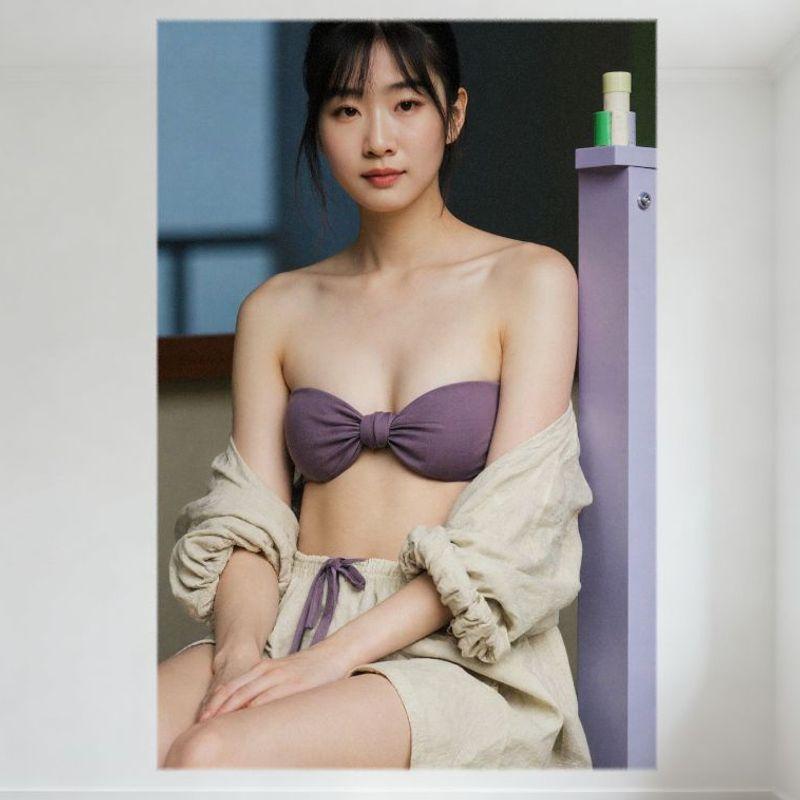 

Sexy Young Asian Woman in Purple Bandeau & Beige Linen Outfit Tin Sign Metal Poster for Home Cafe Wall Decor Minimalist Serene A 20x30cm（7.8x11.8inch）