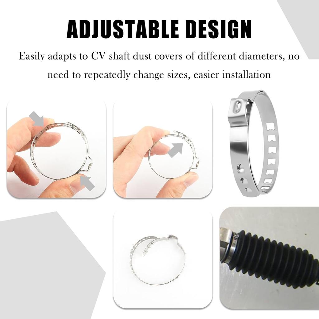 10PCS CV Boot Clamps Kit,Adjustable Tie Rod Boot Clamp for Secure Fixing Hose/Shaft Axle Boots,Universal Stainless Steel CV Axle Boots Clamp Car