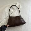 Women's Woven Texture Faux Leather Shoulder Bag, Soft Handbag with Single Strap, Casual Square Crossbody Purse