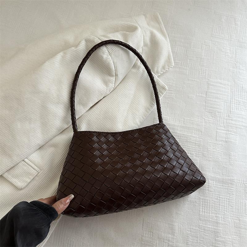 

Women s Woven Texture Faux Leather Shoulder Bag, Soft Handbag with Single Strap, Casual Square Crossbody Purse коричневий