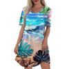 Women's Casual Fashion V-Neck Short Sleeve Hawaiian Print Pocket Dress