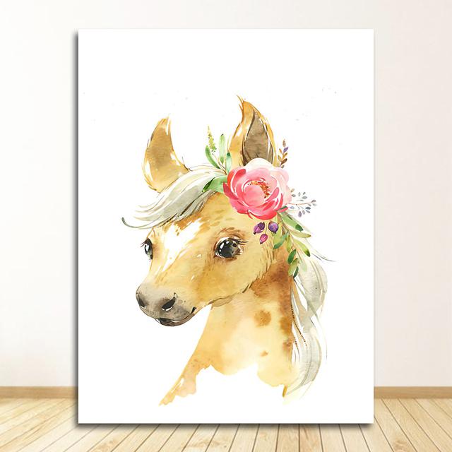 Canvas Painting Nursery Wall Pictures Kids Room Decor Cute Deer Zebra Lion Rabbit Pig Flower Nordic Posters And Prints Wall Art