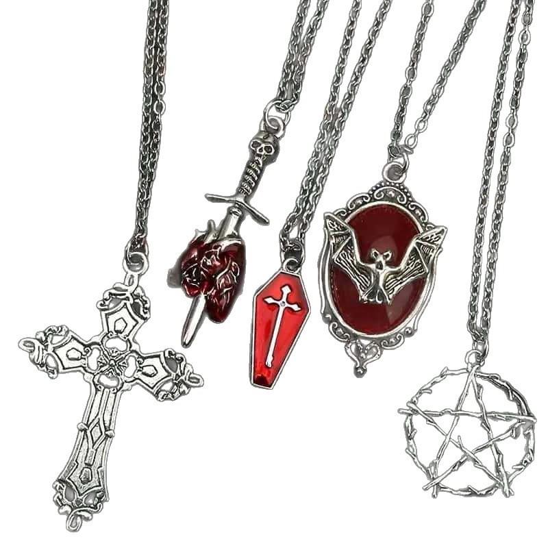 Gothic Punk Bat Heart Star Pendant Necklace With Alloy Chain For Women
