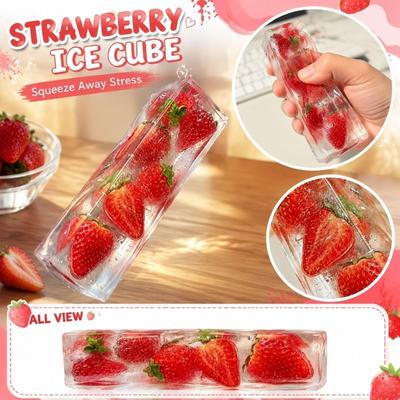 Handmade Strawberry Ice Cube Stress Relief Toy Long Rectangular Shape Soft Squishy Sensory Fidget Toy for Relaxation and Anxiety Reduction