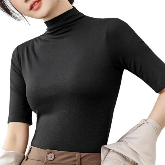 Letní topy Rolák Jednobarevný Polorukáv Slim Fit Hladké letní oblečení Ženy Strečová vrstva Pohodlné Top s vysokým výstřihem Denní nošení