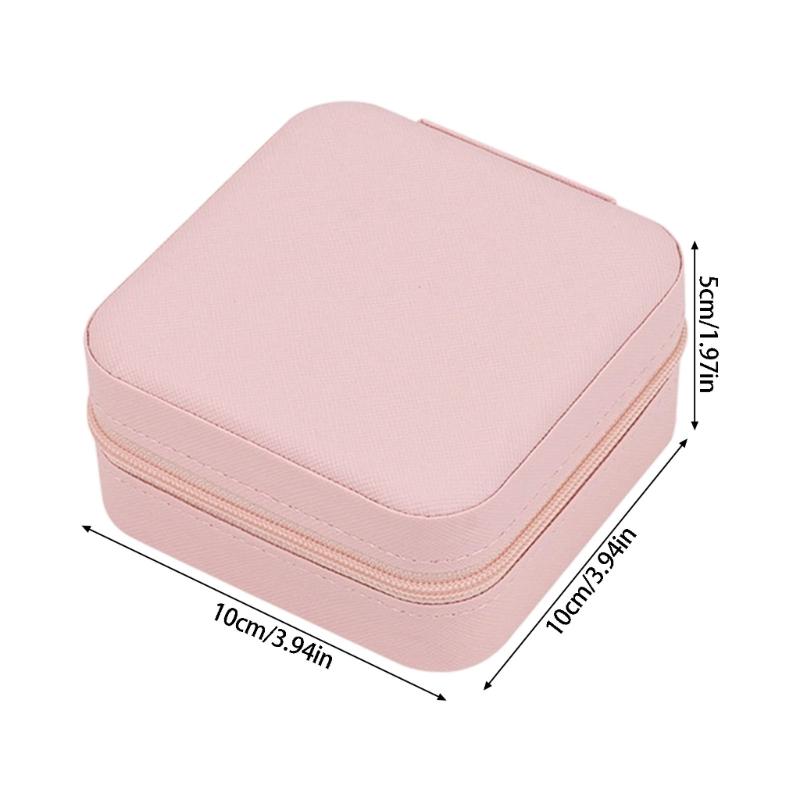 Jewelry Storage Box with Mirror, Compact Travel Case with Ring Rolls, Necklace Hooks and Zip-Around Closure Design