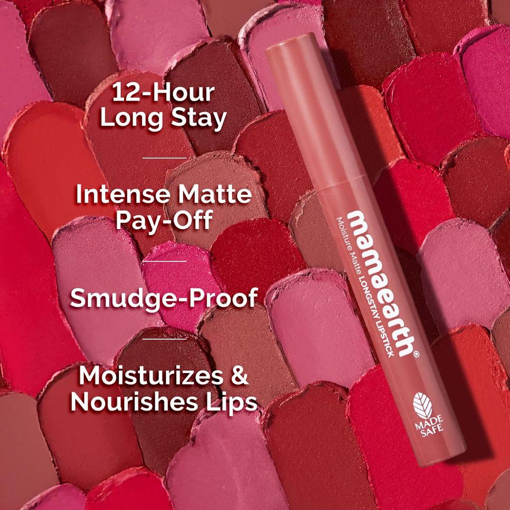 Mamaearth Moisture Matte Longstay Lipstick 2 g Pack of 1 for Smooth Hydrated Lips 12 Hour Wear Carnation Nude