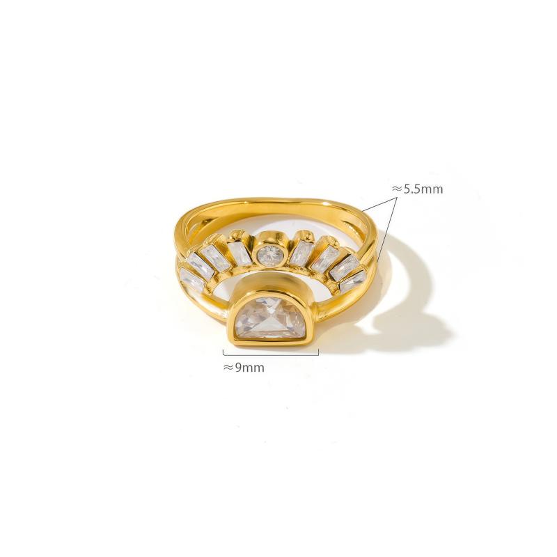 Stainless Steel Rhinestone Jewelry Elegant Sun Layer Shaped Ring Tarnish Free For Women'S Gift Party