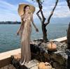 French beautiful tube top suspender dress summer fairy mesh printing temperament thin long seaside vacation dress