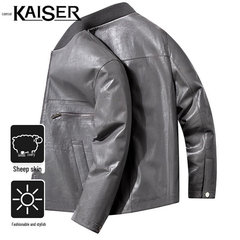 

KAISER Men s Premium Lambskin Baseball Collar Leather Jacket 2XL