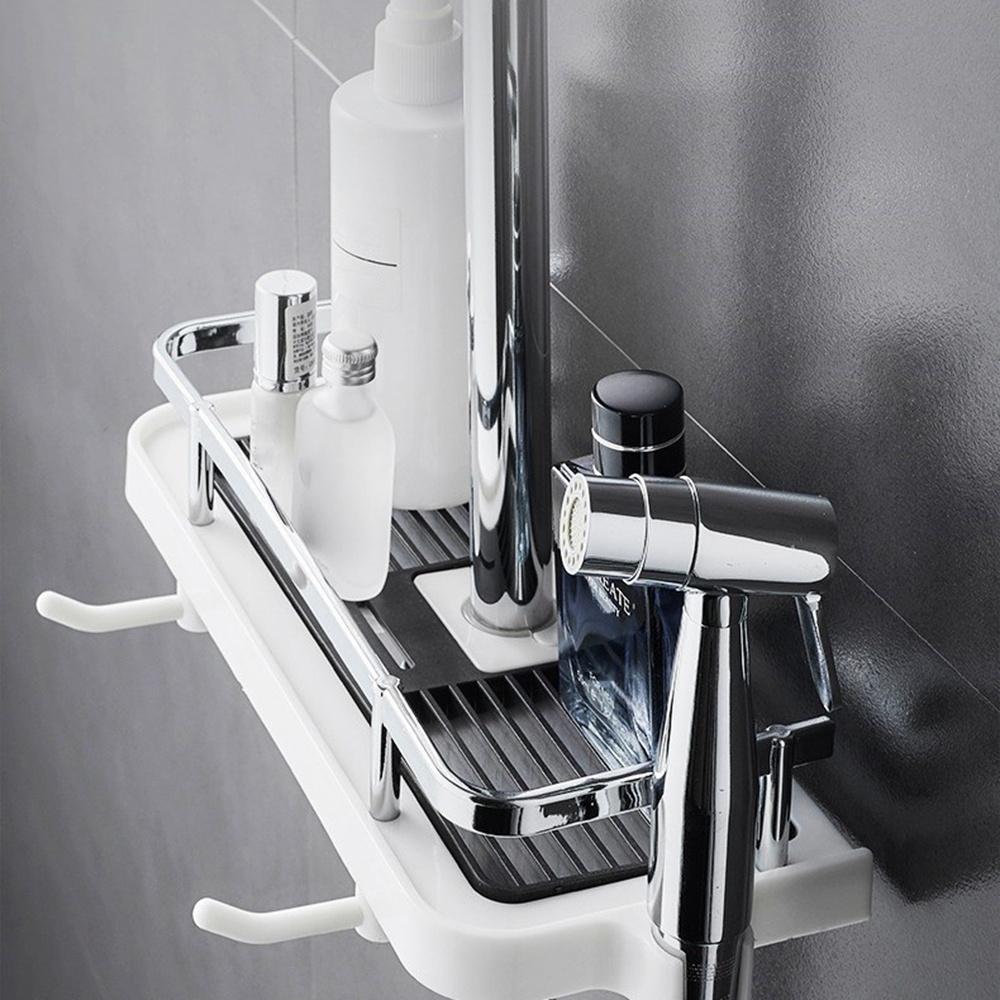 Bathroom Shower Storage Rack Organizer No Drill Lifting Rod Shower Head Holder Shampoo Tray