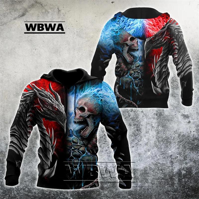 

Толстовка с капюшоном WBWA Tattoo and Dungeon Dragon 3D Print для мужчин и женщин в стиле Харадзюку, пуловер на молнии, повседневная куртка унисекс 6XL
