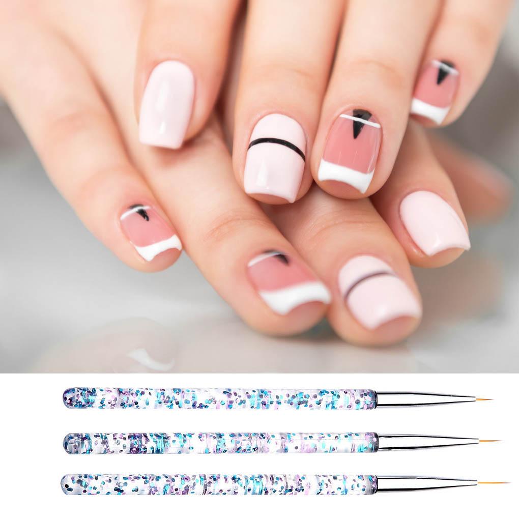 3pcs NAIL PAINTING BRUSH SET Liner Pen Acrylic Thin Drawing Superfine Art