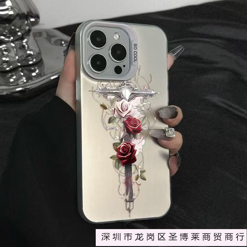 Cross Rose Is Suitable for Apple 16plus Mobile Phone Case iPhone15 New Protective Case 14 Europe, America and 13 Premium.