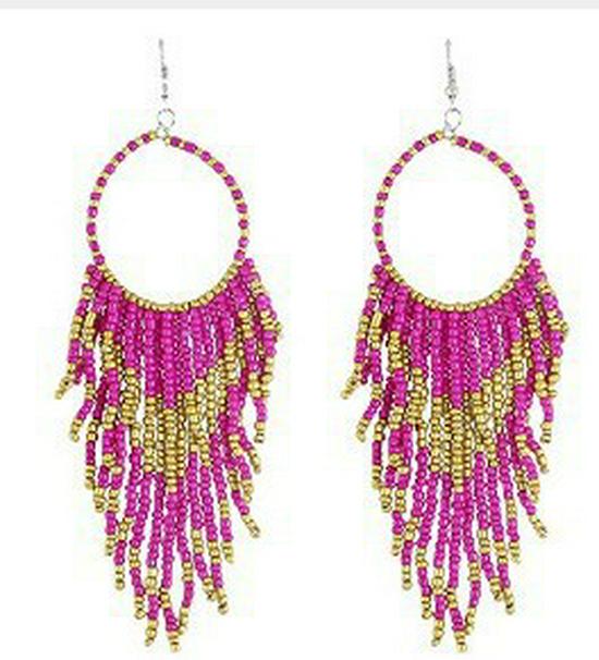 European & American Bohemian Handmade Seed Bead Tassel Drop Earrings