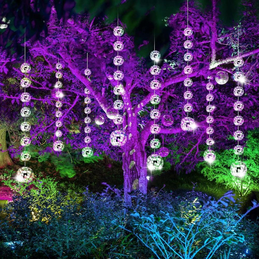 10pcs Disco Party Decorations Mini Disco Ball Garlands Silvery Mirror Ball Hanging Banner Silver Streamer Curtains Disco Ball Beaded Garland