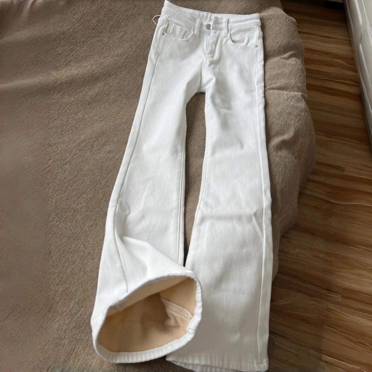 

White High-Waisted Velvet Micro-Flare Jeans for Women - Slimming Petite Wide-Leg Design for Autumn/Winter 2XL