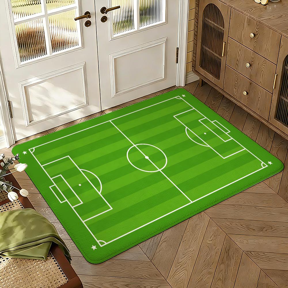 Soccer Field Pattern Door Mat Floor Mat Soft Thickened Absorbent Non-Slip Bedroom Living Room Door Mat Home Decor Flannel Rugs