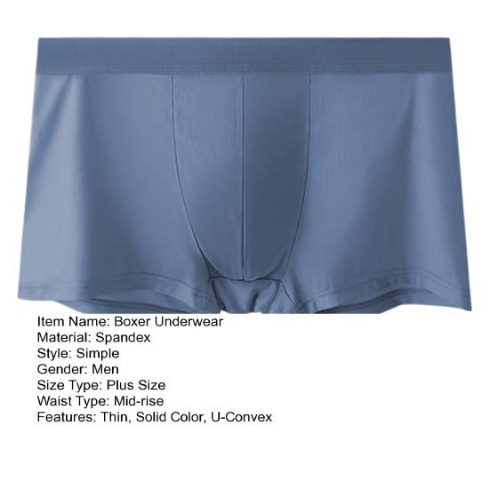 Men Boxer Underwear Elastic Mid-Waist Design Solid Color Shorts Briefs U-Convex Thin Soft Panties Daily Wear