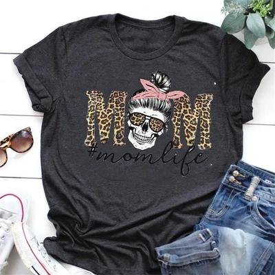 Leopar Kafatası Kafa Anne Hayat Baskı Kadın T Shirt Kısa Kollu O Boyun Gevşek Kadın Tshirt Bayanlar Moda Tee Gömlek Üstleri Giysi