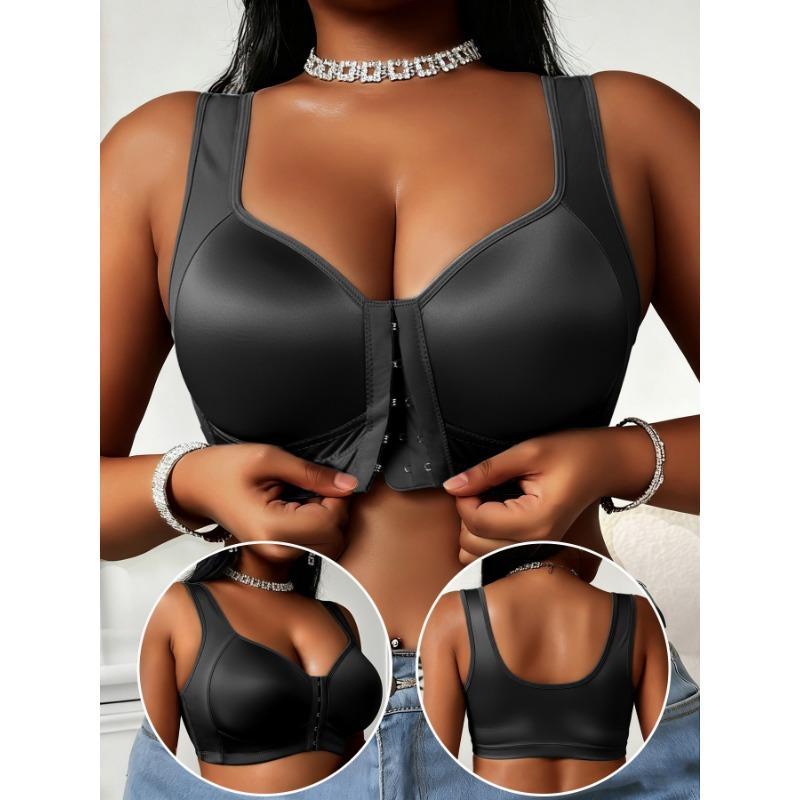 Women Smooth Front Buckle Wireless Push Up Sports Bra Plus Size Anti Sagging Gathering Bra