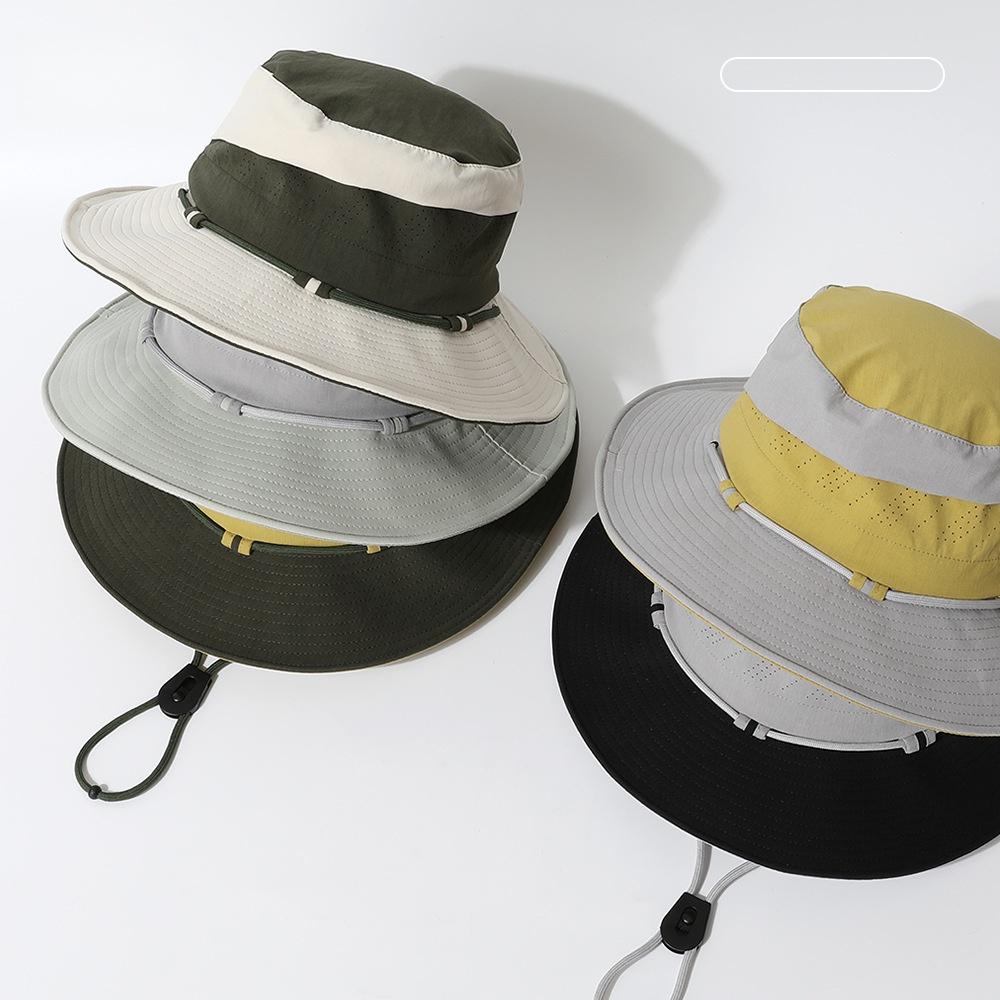 Uv Protection Safari Hat Wide Brim Colorblock Sun Cap With Breathable Mesh Adjustable Windproof Hiking Bucket Hat Unisex