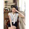 French POLO Collar Streamer Design Sense Niche White Shirt Women's Summer Temperament Shirt Thin Short Sleeve Chic Top