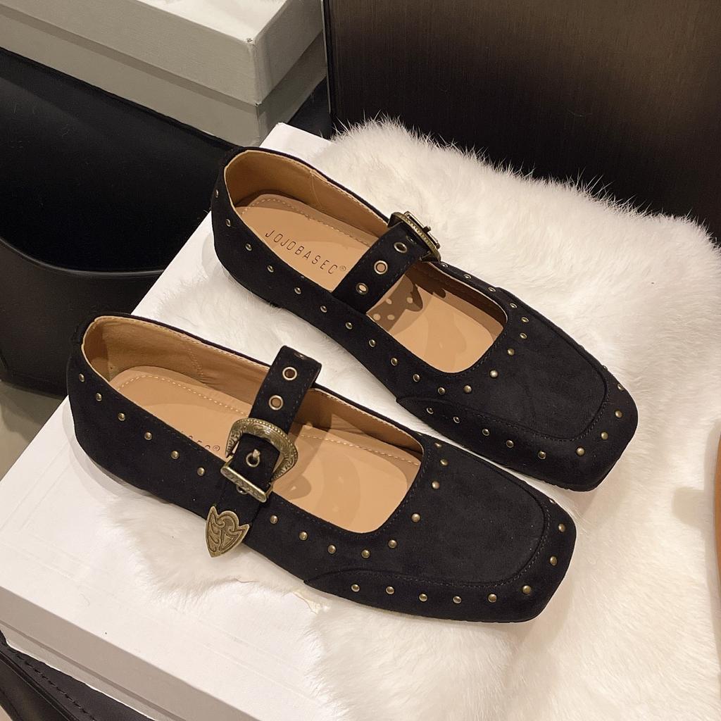 Niche Retro Flat-soled Single Shoes Women's 2025 Autumn New Square Head Shallow Mouth Mary Jane Women's Shoes with Skirts and Evening Shoes