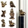 Pack of 6 Brasses Animal Hinge Toppers Decorations Handcrafted Miniature Sculptures Door Hinge Head for Home Bookshelf Display