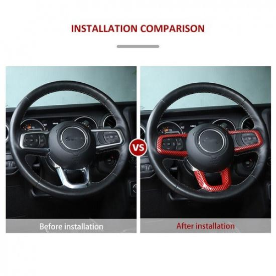 Steering Wheel Cover Trim for Jeep Wrangler JL Gladiator JT 2018- Red Carbon