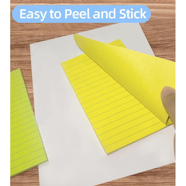 6 Pads Lined Sticky Notes Post,4x6 Inches,Super Stick it ,Bright Color ,45 Sheets/Pads, Self-Adhesive memo for School , Office & Home, Multicolor