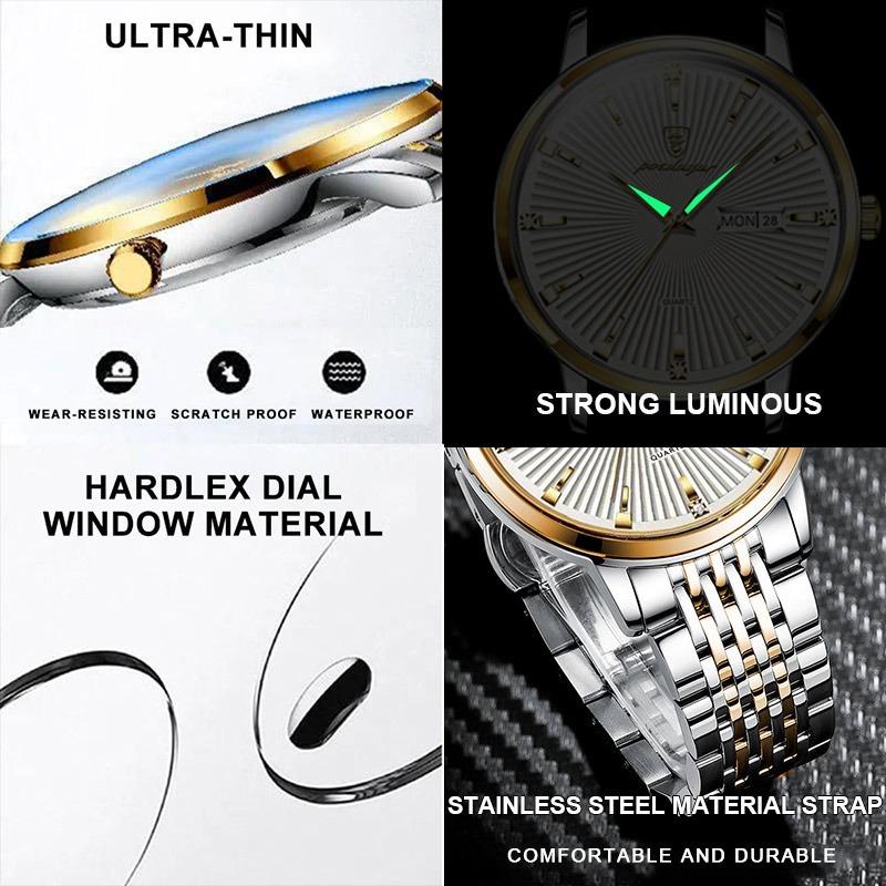 POEDAGAR Fashion Business Men's Watches Waterproof Luminous Date&Week Stainless Steel Watch Quartz Exquisite Male Wristwatch