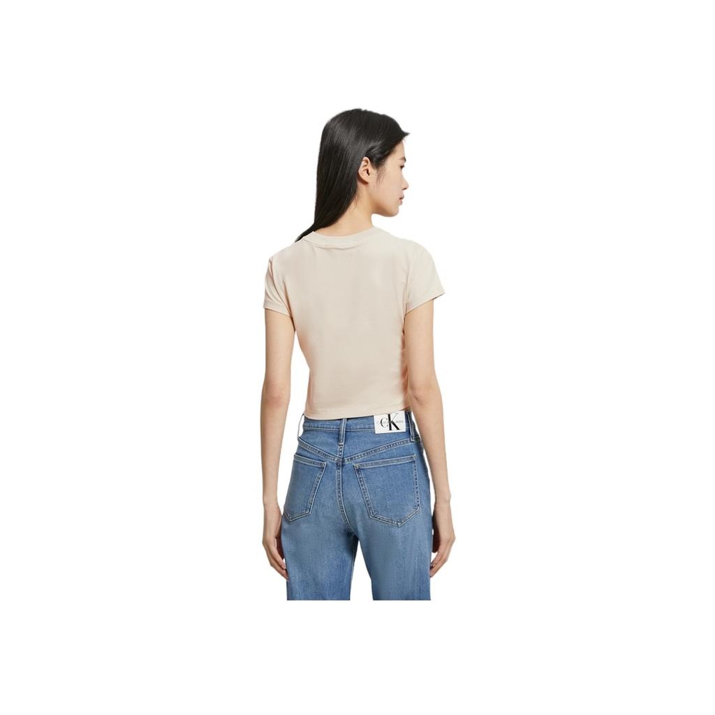 Calvin Klein SS23 Solid Color Crew Neck Cropped Short Sleeve T-Shirt Women Tops Light-Khaki J221172-ACI