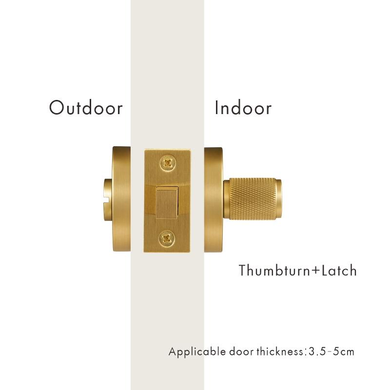 DOOROOM Brass Knurled Thumb Turn Key Latch Lever Handle Cylinder Key Escutcheon Passage Room Lock