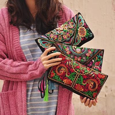Vintage Square Phone Purse - Ethnic Floral Embroidery, Wristlet Strap, Stylish Clutch for Everyday Chic
