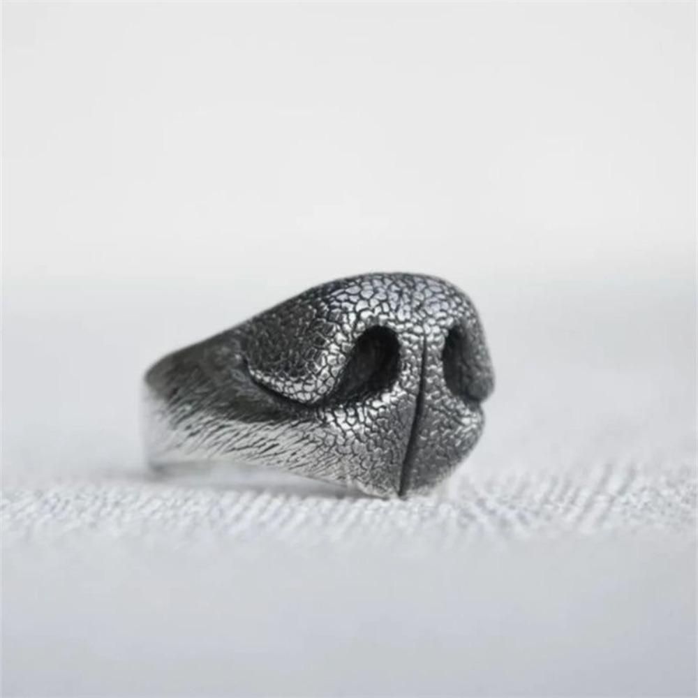 Creative Funny Ancient Silver Animal Dog Nose Adjustable Opening Rings for Women Personality Design Jewelry Gifts