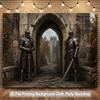 Bannière de Toile de Fond de Fête Château Médiéval, Chevalier Gardant la Porte de Pierre, Décor Mural Vintage pour Maison Jardin Studio Pièce Extérieure Fond Photo