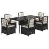 VidaXL Garden Dining Set Cushions 7pcs Black Wicker 3262962