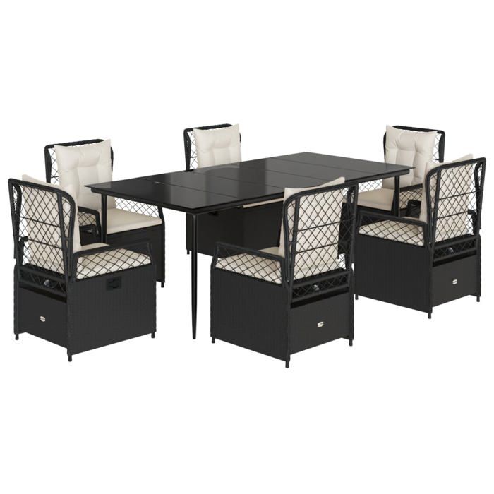 VidaXL Garden Dining Set Cushions 7pcs Black Wicker 3262962